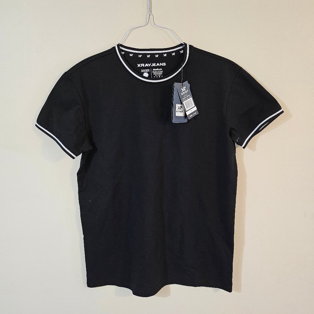 XRAY Jeans Men's White Stripped Crew Neck Tee Shirt Size : M